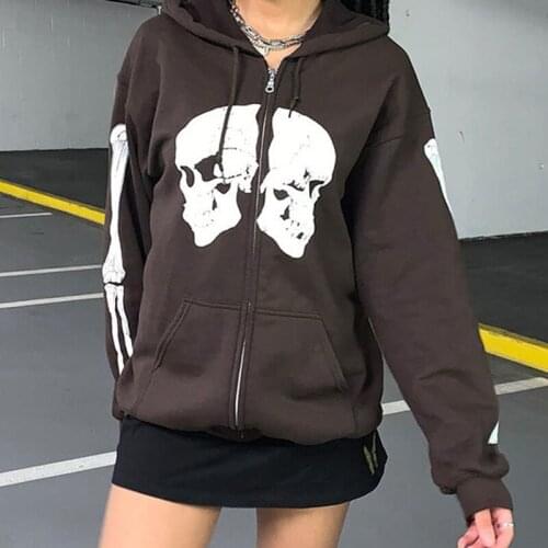Zip-up Female sweatshirt 90s Vintage Graphic Y2K Aesthetic Oversized Hoodie E-girl punk Pockets Long Sleeve Pullover clothes