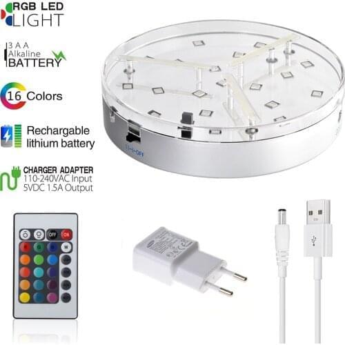 10 pcs/ lot 6inch LED Under Table Light Base Rechargeable Battery Operated Light with Remote Controller for Wedding Decoration