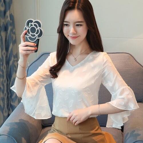 2021Fashion Solid color Casual Ladies Shirt ladies tops Women Flared sleeves Korean style Blouse