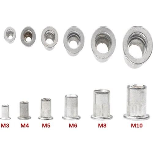 50Pcs M3 M4 M6 M8 M10 Flat Head Rivet Nuts Set Aluminum Alloy Rivet Nuts Nut Insert Riveting Set