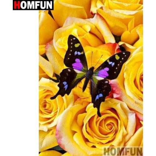 HOMFUN Full Square/Round Drill 5D DIY Diamond Painting "Butterfly flower" Embroidery Cross Stitch 3D Home Decor Gift A11681