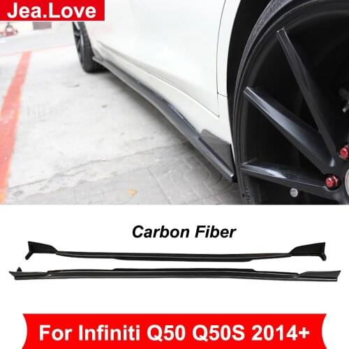 Real Carbon Fiber Car Side Skirts Lip Extensions Door Exterior Part Decoration Cover For Infiniti Q50S Q50 Short Version 2014 UP