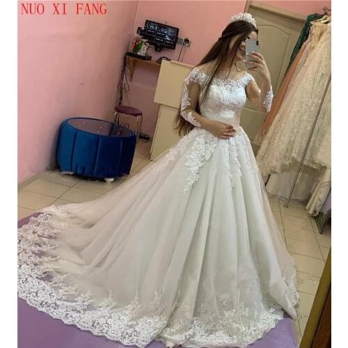 Ball Gown Lace Applique Wedding Dress 2020 Long Sleeves Off The Shoulder suknia slubna Arabic Muslim Vintage Vestido De Novia