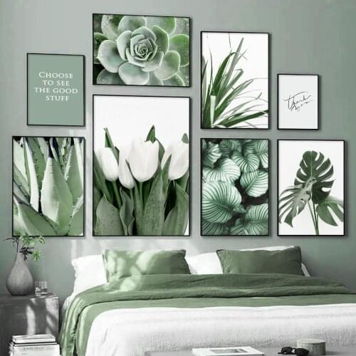 White Tulip Orchid Aloe Monstera Green Plant Art Canvas Painting Nordic Posters And Prints Wall Pictures For Living Room Decor