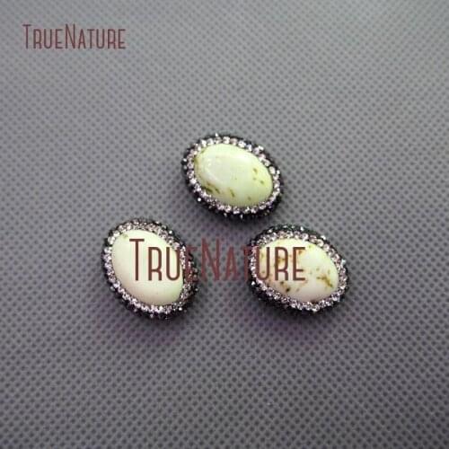 10Pcs Gunmetal Rhinestone Pave Oval Shape Loose Beads White White Turquoises Loose Beads 22x17mm BE470