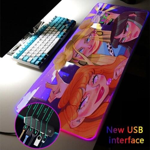 Anime Girl Multi-interface Large RGB Gaming Mouse Pad Kawaii Pink Four USB Docking Dock USB HUB Typec Interface Gamer Desk Mat