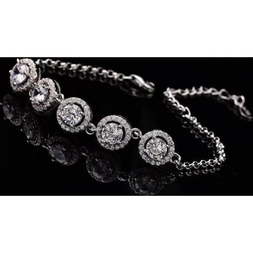 Moissanite Bracelet 5 Pieces White D Color Round Moissanite Diamond Charm Bracelets S925 Sterling Silver Link Chain