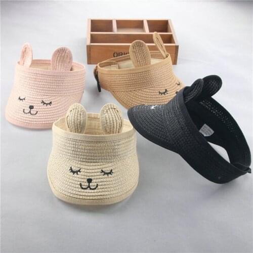 Children Straw Hat Summer Hats For Baby Girl Boy Kids Sunshade Sun Visor Empty Top Lovely Cartoon Floppy Sun Hat Beach Cap