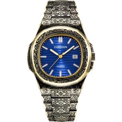 Luxury Men Watch Gold Quartz Wristwatch Creative Carving Steel Strap Mens Business Quartz Watches Men Analog Clock Montre Homme