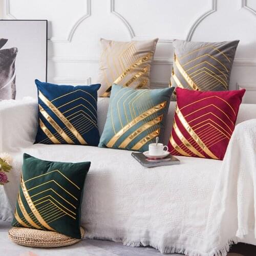 Gold Stamping Cushion Cover Plant Leaves Flowers Pillow Case for Home Sofa Decoration Couch Pillows 45x45cm