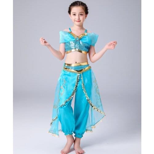 Kids Christmas Cosplay Jasmine Princess Dress Indian Belly Dance Costume Girls Children Fancy Dress Up Party Birthday Costume