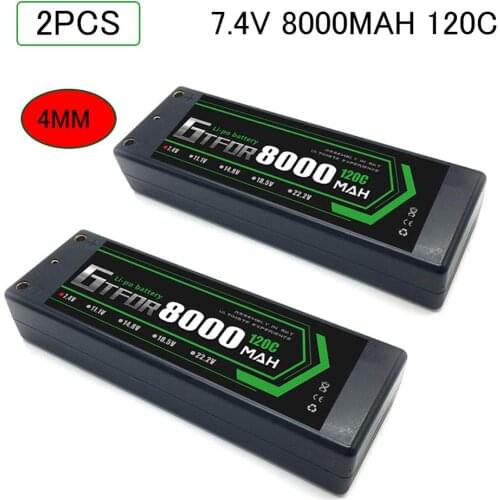 GTFDR 2PCS RC battery Lipo 2S 7.4V 5200mah 6200mah 6500mah 8000mah 50C 100C 120C 240C 4.0mm Hardcase For Slash 4X4 Car