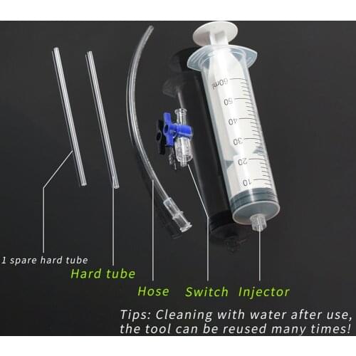 Bicycle Tubeless Tire Liquid Injection Tool Bike Tire Tubeless Sealant Injector 60ml Syringe Rubber Hose Kit For MTB Bicycle