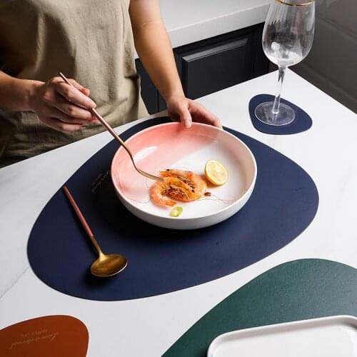 Leather Placemat Tableware Pad Oil Water Resistant Heat Insulation Non-Slip Tablemat Coaster Set for Kitchen Washable Cup Pads