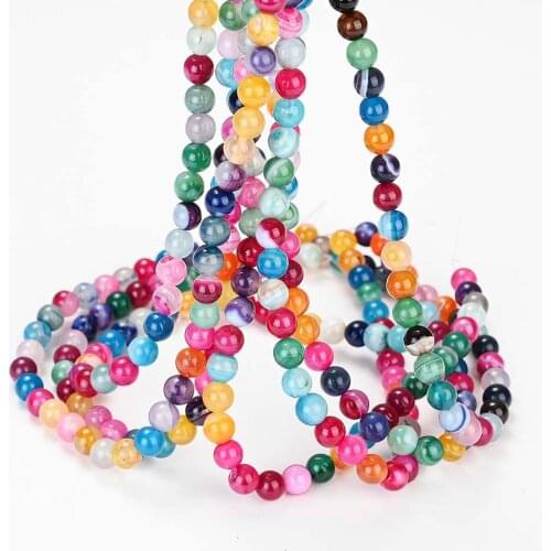 Colorful Agates Beads Natural Stone Beads Round Loose Beads for Jewelry Making DIY Bracelet Charm Accessories 4/6/8/10/12 MM