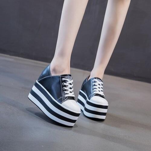 Genuine Leather White Black Sneakers Women Platform Wedged Shoes Womens Platform Sneakers 2021 Fashion Women Casual Shoes New