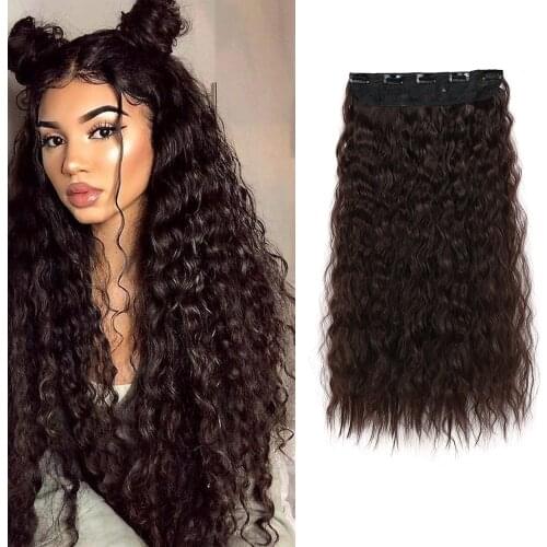 Corn Wave Clip in Hair Extension Wavy Curly Clip ins Synthetic Natural Fiber Hair 5Clips on Hair Extension for Black White Women