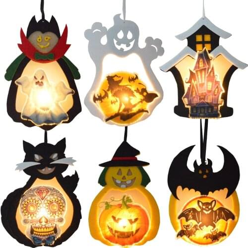 Halloween Party pumpkin lamp Non-woven fabric light Decoration pendant Ghost bat decor color light LED pumpkin bat ornament