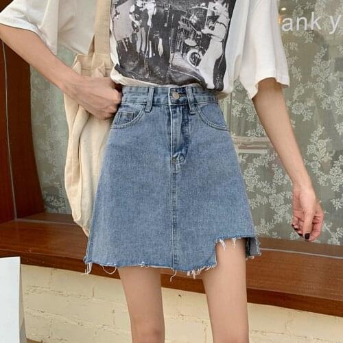 Summer 2021 new all-match high waist skirt female small tall denim skirt A-line skirt Cowboy Harajuku Medieval dress