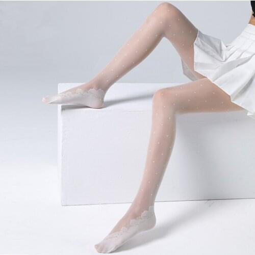 Jacquard Patterned Fashion Transparent Tights Collant High Flexiable Chic Pantyhose White Color Womens Lingerie Stockings
