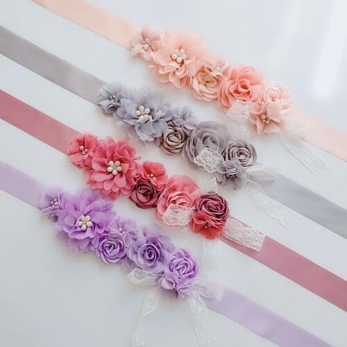 Fashion Belt Soft Lace Pearl Flower Blossom Belt Flower Girl Bride Bridesmaid Wedding Sashes Ribbons Dress Belt For Party Girl