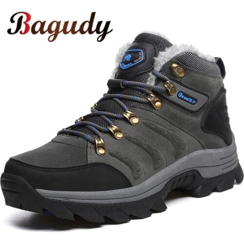 Autumn Winter Warm Fur Men Comfortable Working Shoes Super Warm Men Ankle Snow Boots Leather Sneakers Outdoor Hiking Shoes 37-47