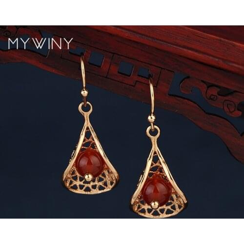 NEW MYWINY fashion jewelry Copper jewelry copper crujiente earrings pink,nature stones quality vintage earrings