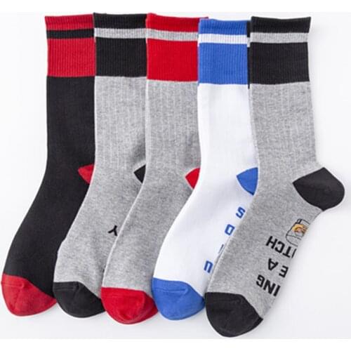 Autumn And Winter Mid-high Tube Men Socks Leisure Red Stripe Street Sports Cotton Female Cotton Socks Cotton New 2021 For Adults