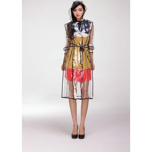 Waterproof Transparent Plastic Clear Long Ladies Raincoats Women Men Fashion Rain Coat Jackets Hooded with Belt
