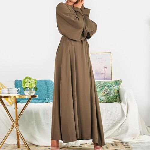 Eid Nida Abaya Dress Muslim Women Summer Long Flare Sleeve Long Maxi Plain Dress Dubai Turkey Modest Wear Islam Robe Solid Color