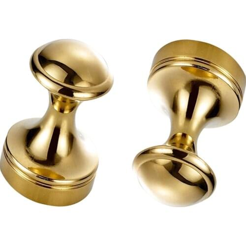 Leyden Sturdy Brass Towel Hook Set of Two Round Type, Wall Mounted 2 Coat Robe Hangers Small Size Heavy Duty Gold Finish