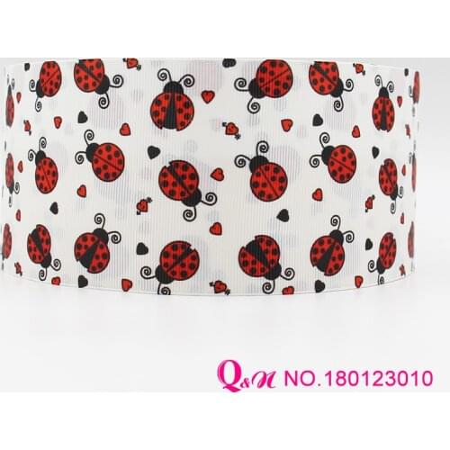 Q&N ribbon 16mm 22mm 25mm 38mm 50mm 75mm ladybug printed grosgrain ribbon webbing 50yards/roll for hair tie free shipping
