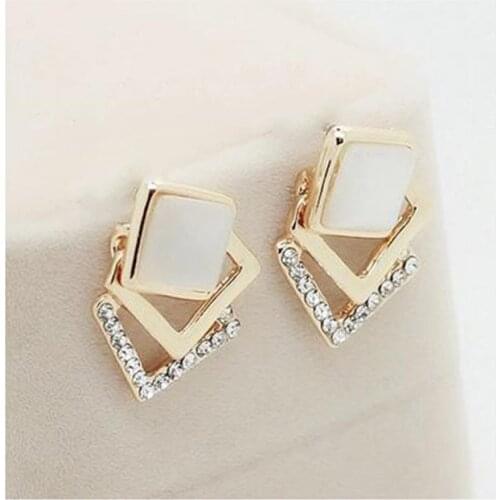 Grace Jun(TM)High Quality Square Shape Opal Rhinestone Clip on Earrings Without Piercing for Women Party Luxury Jewelry Ear Clip