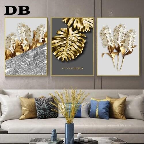 Modern Golden Leaf Poster Abstract Luxury Flower Wall Art Canvas Painting Nordic Print Wall Pictures For Living Room Decoration