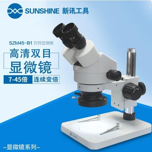 Sunshine SZM7045-B1 zoom 1:6.4 7X-45X Stereo Microscope for Mobile Phone Repair PCB Inspection Soldering Industrial Microscope