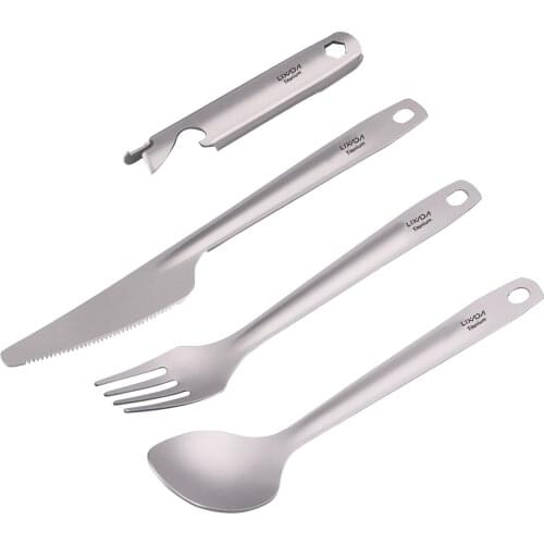 Titanium Tableware Set Camping Spoon Spork Lightweight Dinner Spoon Fork Cutter Bottle Opener for Camping Hiking Picnic
