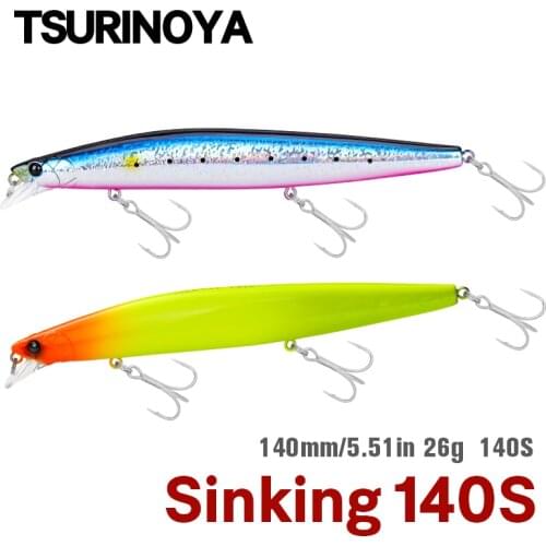 TSURINOYA DW92 Sinking Minnow 140mm 26g Professional Fishing Lure Black Bass Pike Artificial Hard Bait Saltwayer Freshwater Bait