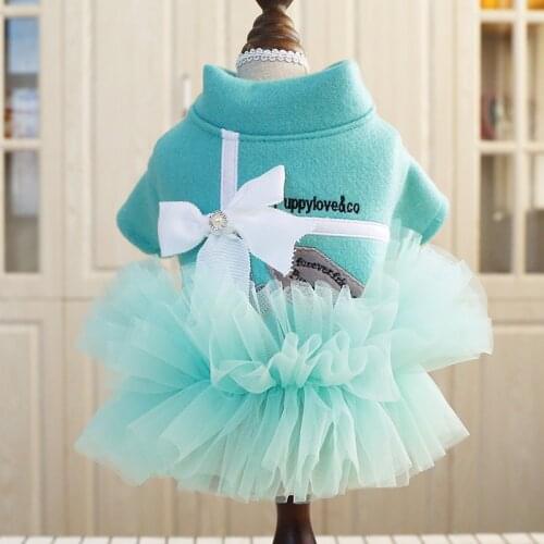 2019 Spring Pet Dog Dress Clothes Cute Blue Bow Princess Gauze Tutu Skirt Puppy Clothing Apparel For Teddy Small Dogs Clothes