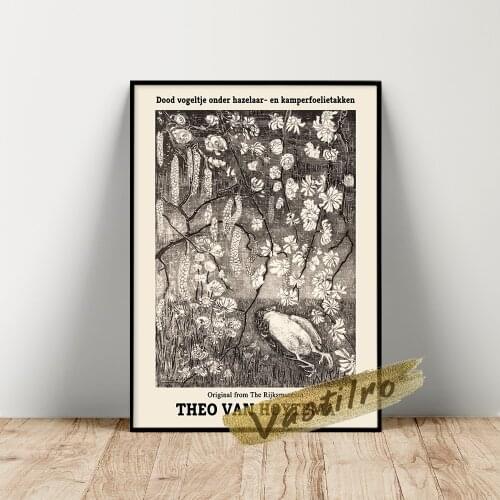 Theo Van Hoytema Museum Exhibition Poster, Hoytema Dead Bird Wall Picture, Vintage Animal Lithography Prints, Birds Wall Decor