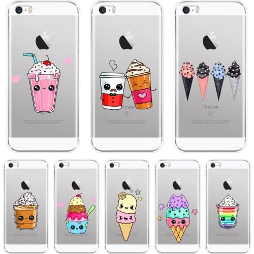 Back Cover For iPhone 4 4S 5 5C 5S SE Sweet Kawaii Cute Funny Ice Cream Drink Soft Silicone Phone Case For Apple iPhone 4 5 S