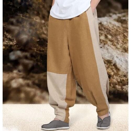 3color spring&summer Ramie cotton shaolin monk kung fu pants Patchwork buddha buddhist trousers zen lay ragged clothing bloomers