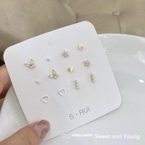 S925 Fashion Water Drop Butterfly Love Stud Earrings Womens Set Retro Pearl Small and Exquisite Frosty Wind Earring Trend