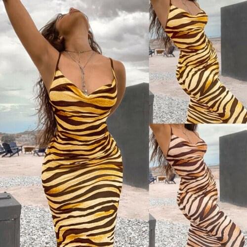 Womens Sexy Bodycon Spaghetti Strap Striped Slim Dress Ladies Party Evening Casual Sleeveless Midi Dress Size