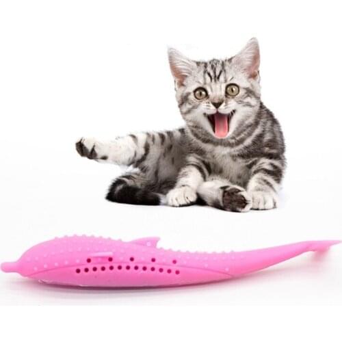 Fish Shape Cat Toothbrush Molar Stick Catnip Flavor Soft Silicone Mint Toothbrush Pet Supplies for Cat Teeth Cleaning Chew Toys