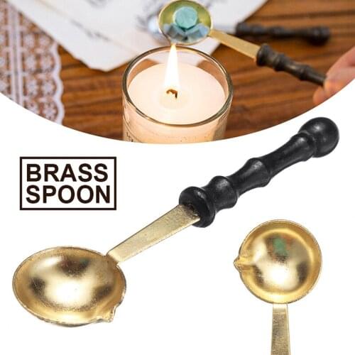 1pc Spoon Brass & Wood Spoon For Melting Wax Letter Envelope Seal Stamp Craft For Home Supplies 9cm x 1.9cm