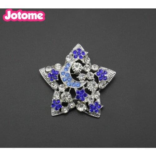 10pcs/lot free shippping zinc jewelry 50mm sapphhire crystal star around moon brooch pins