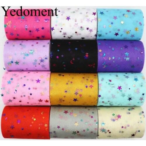 10Yards/roll 7.5CM Rainbow Star Moon Foil Tulle Roll Organza Baby Shower Party Supplies DIY Hair Bows Handmade Materials