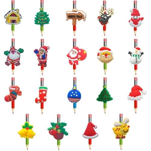 100pcs Christmas Pen Cover Straw Topper Santa Clause Pencil Cap School Office Supply Teacher Student Stationery Xmas Gift