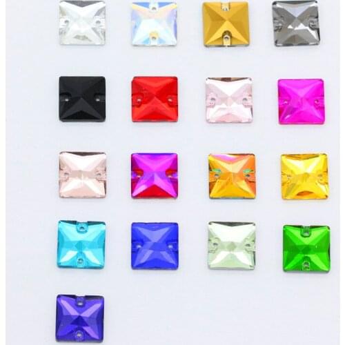 24pcs 16mm Square crafts Sew On Flatback Rhinestone 2 Holes Beads Stones 2-Hole button bead For DIY colors For Clothes