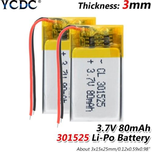 3.7V 80mAh Li-ion Battery 301525 lipo Lithium polymer battery for GPS PSP MP3 MP4 MP5 DVD small toys battery Bluetooth headset